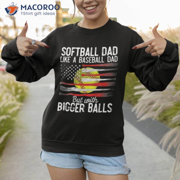 Vintage Softball Dad Like A Baseball Us Flag Fathers Day Shirt