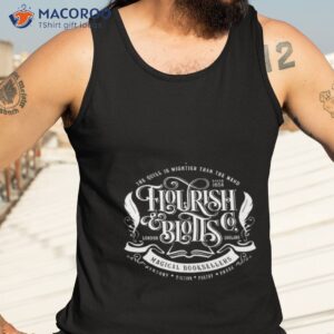 white logo flourish and blotts wizard shirt tank top 3