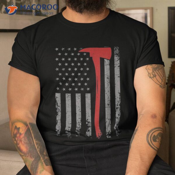 Wildland Firefighter Axe American Flag Thin Red Line Fireman Shirt