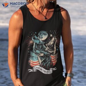 wolf 4th of july american flag howling america moon funny shirt tank top