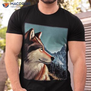 Wolf Forest Animal Motif Predator Head Dog Graphic Shirt