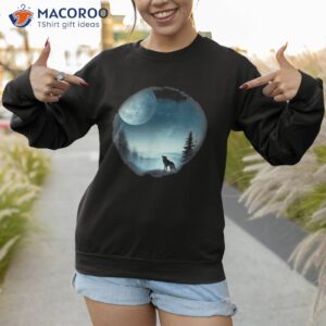 wolf standing on snow with moon background a blue sky shirt sweatshirt