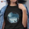 Wolf Standing On Snow With Moon Background A Blue Sky Shirt