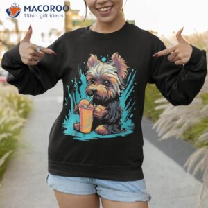 yorkie dog anime drinking ice cold drink summer cute shirt sweatshirt 1