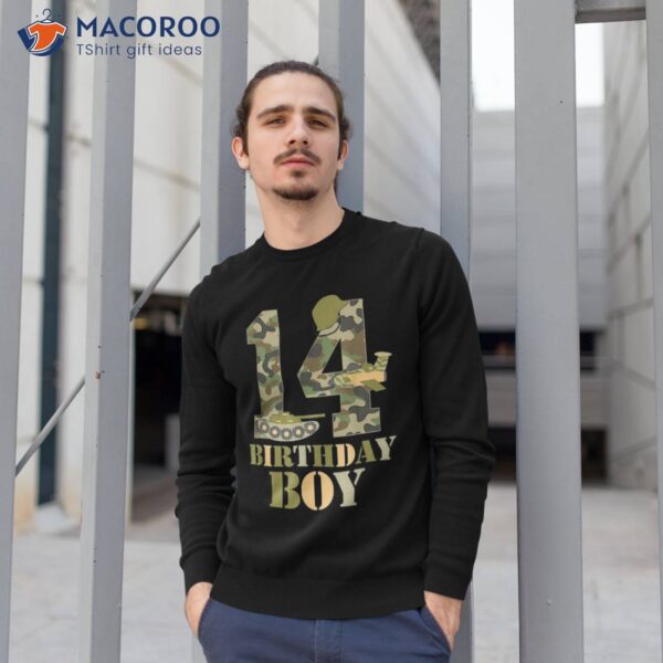 14th Birthday Military Themed Camo Boys 14 Years Old Soldier Shirt