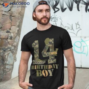 14th Birthday Military Themed Camo Boys 14 Years Old Soldier Shirt