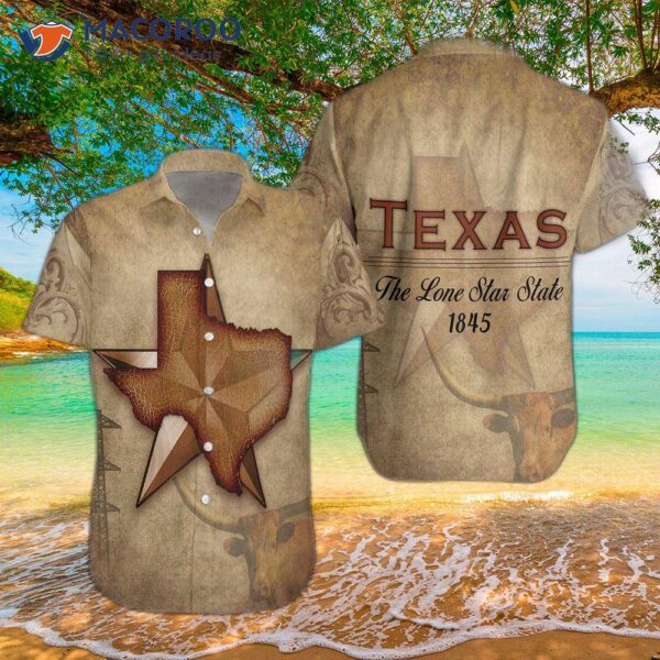 “1845 The Lone Star State Texas Hawaiian Shirt For , Vintage Longhorn Shirt, Proud “