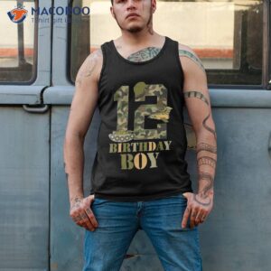 1th birthday military themed camo boys 12 years old soldier shirt tank top 2