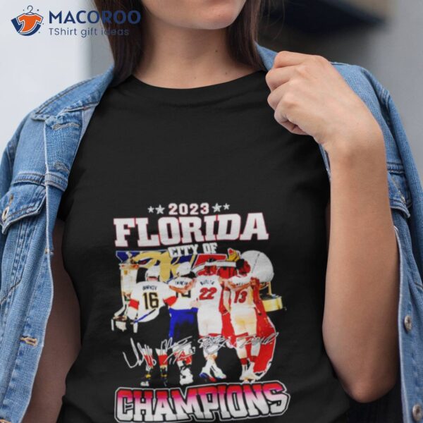 2023 Florida City Of Champions Miami Heat And Florida Panthers Signatures Shirt