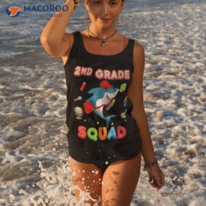 2nd grade squad cute shark second kid teacher back to school shirt tank top