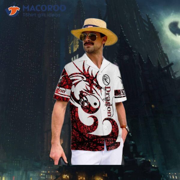 3d Dungeon Dragon Tattoo Hawaiian Shirt, White And Red Chinese Shirt