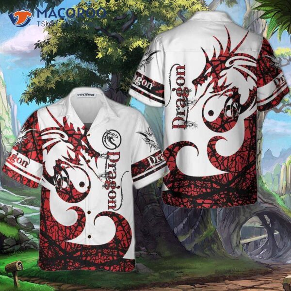 3d Dungeon Dragon Tattoo Hawaiian Shirt, White And Red Chinese Shirt