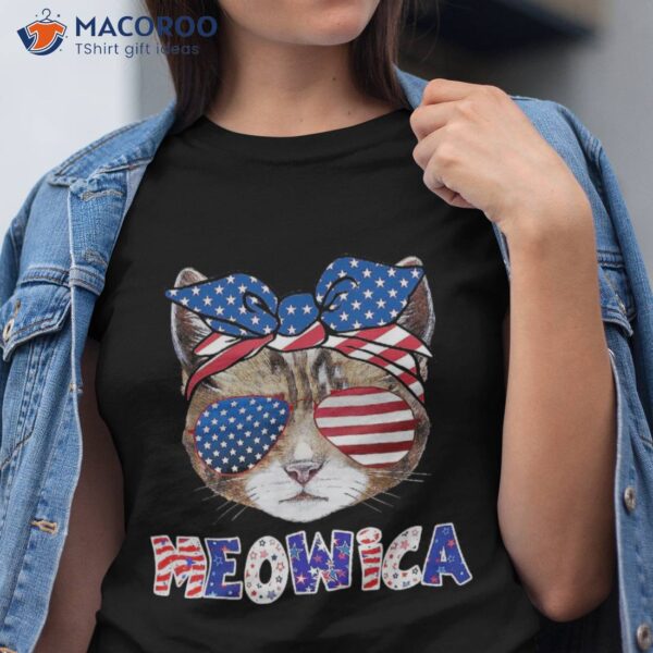 4th Of July Patriotic Cat Funny American Flag Meowica Cute Shirt