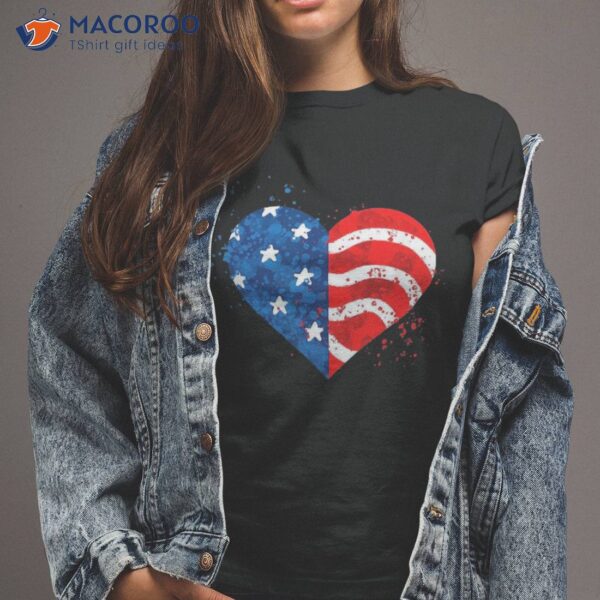 4th Of July Shirt. Love Heart American Freedom Usa Flag Shirt
