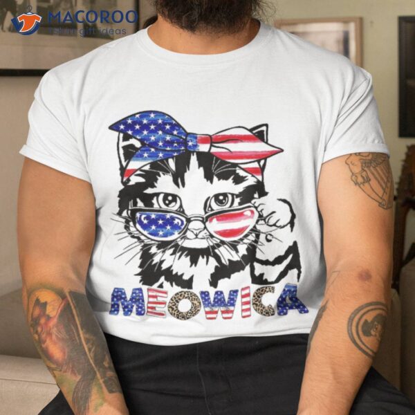 4th Of July Shirt Meowica Cat Sunglasses American Flag