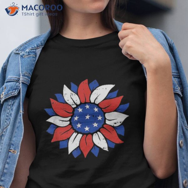4th Of July Sunflower White Red And Blue Patriotic Shirt