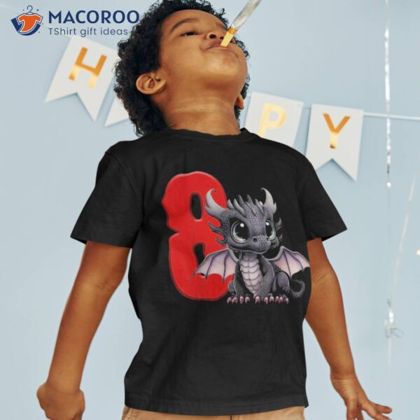 8th Birthday Shirt Dragon Party Boy Red Kids Eight