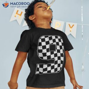 9 Year Old Pit Crew Nine 9th Birthday Boy Racing Car Flag Shirt