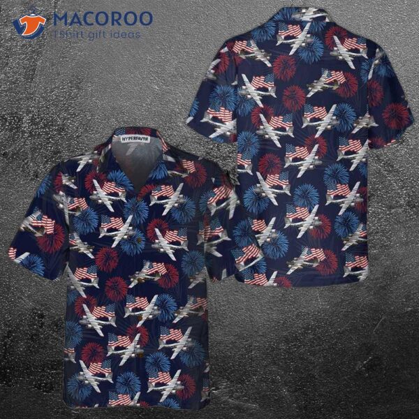 A-26 Invader Aircraft Hawaiian Shirt, American Flag And Firework Military Airplane Shirt For