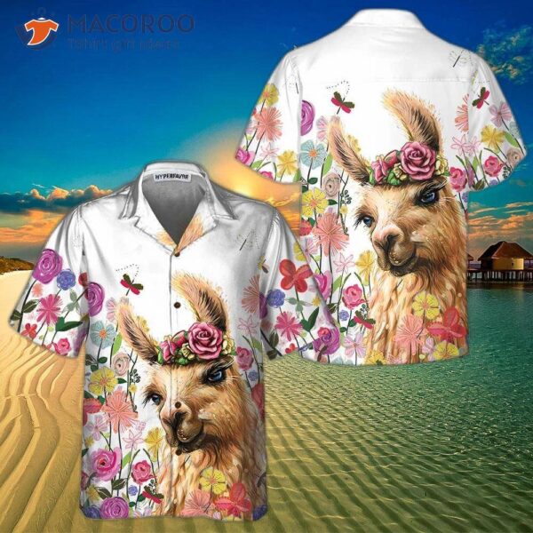 A Colorful Flower With An Alpaca Hawaiian Shirt, Floral And Funny Print Shirt For .