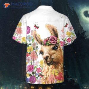 A Colorful Flower With An Alpaca Hawaiian Shirt, Floral And Funny Print Shirt For .