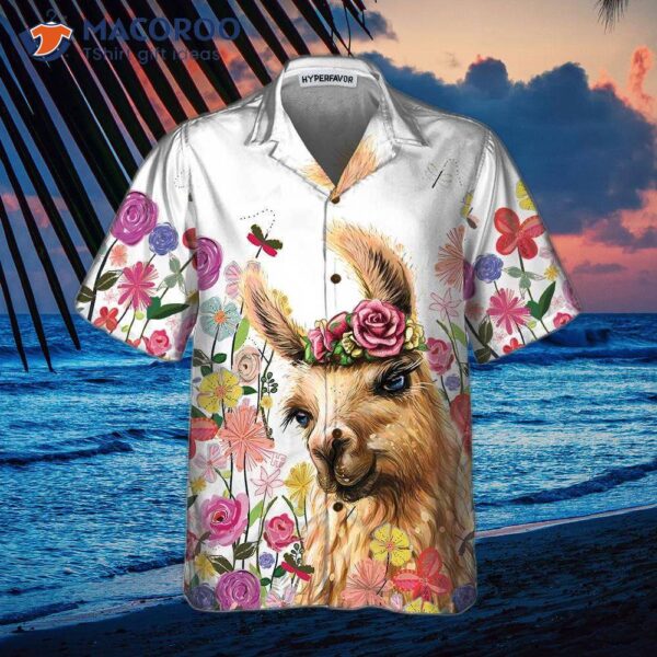 A Colorful Flower With An Alpaca Hawaiian Shirt, Floral And Funny Print Shirt For .
