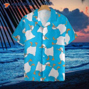 a duck with dangerous knife wearing hawaiian shirt 2