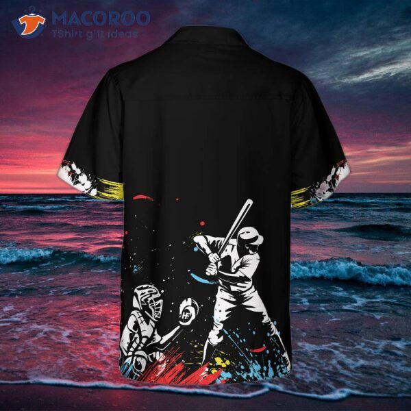 A Hawaiian Shirt With Dark Background And Colorful Baseballs.