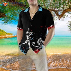 a hawaiian shirt with dark background and colorful baseballs 4