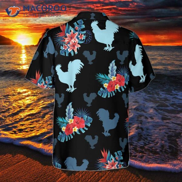 A Rooster In Tropical Blue Hawaiian Shirt