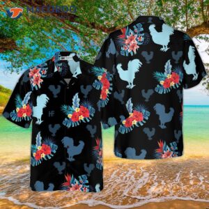 a rooster in tropical blue hawaiian shirt 2