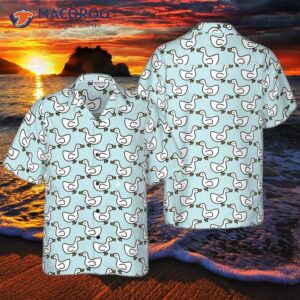 a white duck cartoon wearing blue hawaiian shirt 0