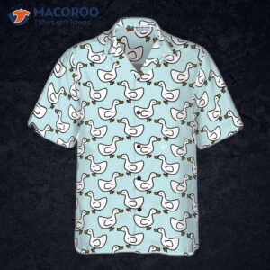 a white duck cartoon wearing blue hawaiian shirt 2