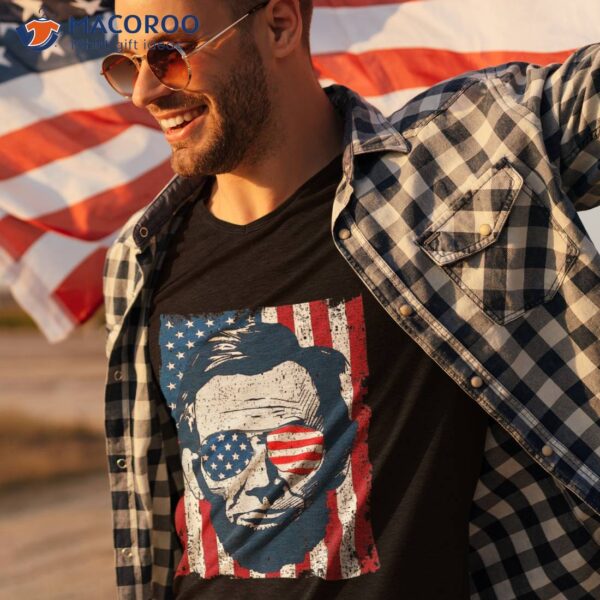 Abe Lincoln Beard Sunglasses & American Flag 4th Of July Shirt