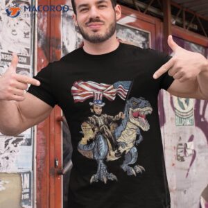 Abe Lincoln Murica T- Rex Funny 4th Of July Usa Flag Shirt