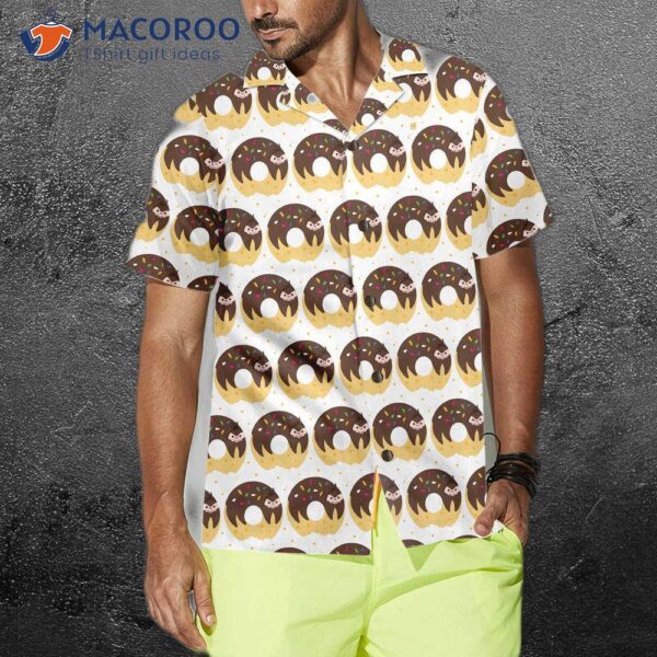 Adorable Cartoon Sloth On Donut Hawaiian Shirt, Funny Shirt For Adults, Sloth-themed Gift Idea