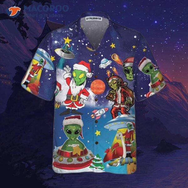 Aliens In Santa Costume Hawaiian Shirt, Funny Christmas Shirt For