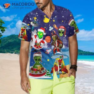 aliens in santa costume hawaiian shirt funny christmas shirt for 3