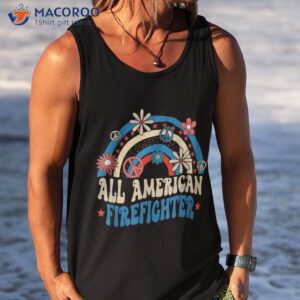 all american firefighter apple rainbow 4th of july shirt tank top