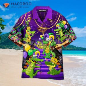 Alligator-printed Mardi Gras Hawaiian Shirts