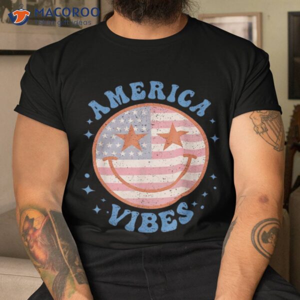 America Vibes Happy Face Smile American Flag 4th Of July Shirt