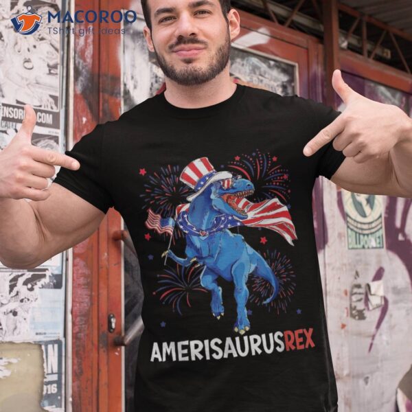 American Flag 4th Of July T Rex Dinosaur Amerisaurus Boy Shirt