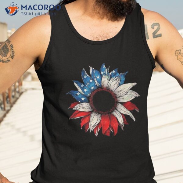 American Usa Flag Sunflower Patriotic 4th Of July Shirt
