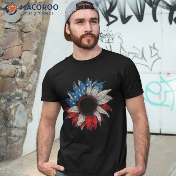 American Usa Flag Sunflower Patriotic 4th Of July Shirt