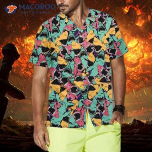 angry shark seamless pattern hawaiian button up shirt for adults print 3