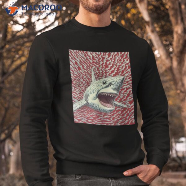 Aquatic Illusion: Hypnotic Op Art Great White Shark Design Shirt