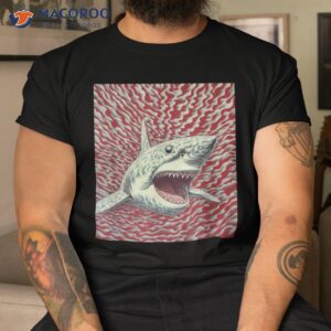 Aquatic Illusion: Hypnotic Op Art Great White Shark Design Shirt