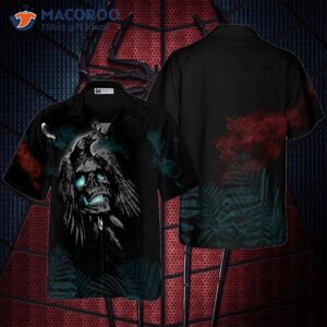 Artistic Gothic Crow Skull Goth Hawaiian Shirt, Black Shirt For