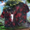 Artistic Gothic Skull Hawaiian Shirt For , Black And Red Goth