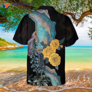 Artistic Longhorn Skull Texas Hawaiian Shirt For , Black, Royal Gold, And Rose Shirt; Bluebonnet Proud Texans